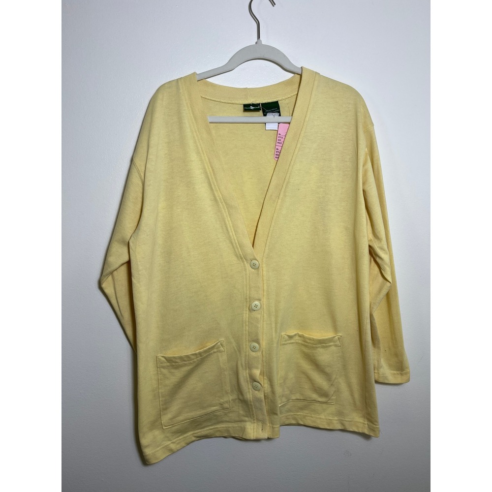 Hunt Club Vintage Butter Yellow Cotton‎ Cardigan Sweater V-Neck Button Front